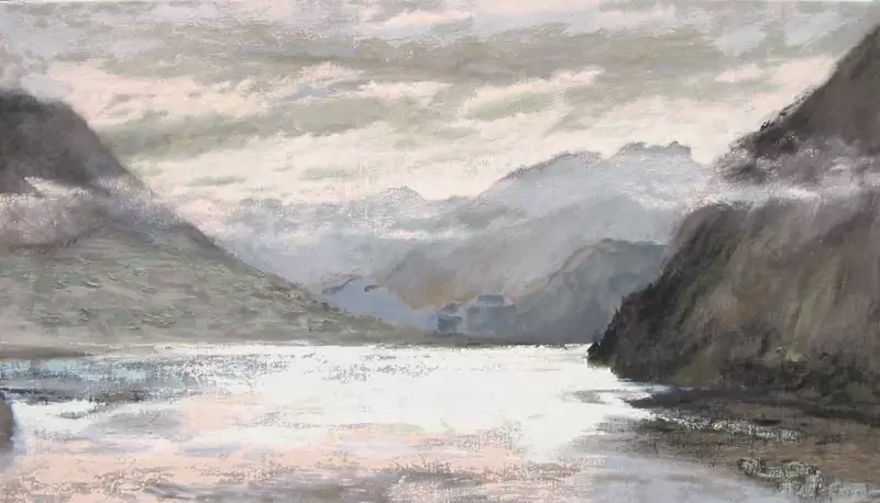 'Grand Palais, Brunnen, CH', 80 x 140 cm, peinture à l'huile sur lin. Vendu