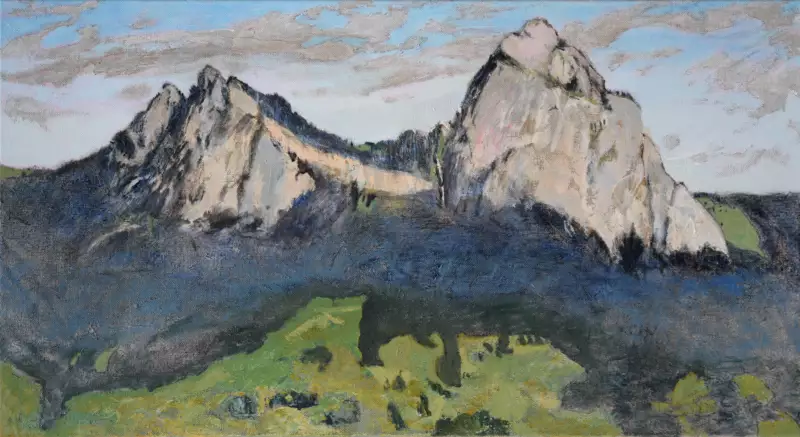 'Mythen', 65 x 120 cm, peinture à l'huile sur lin. Vendu