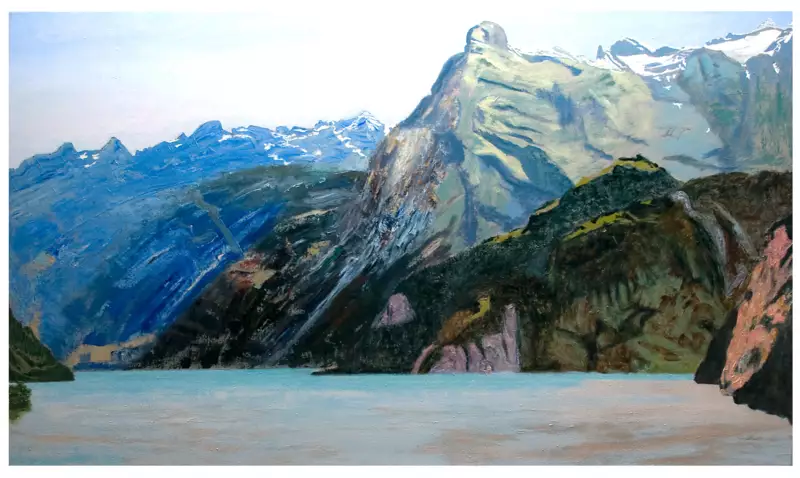 'Grand Palais, Brunnen, CH', 140 x 240 cm, olieverf op linnen. Verkocht